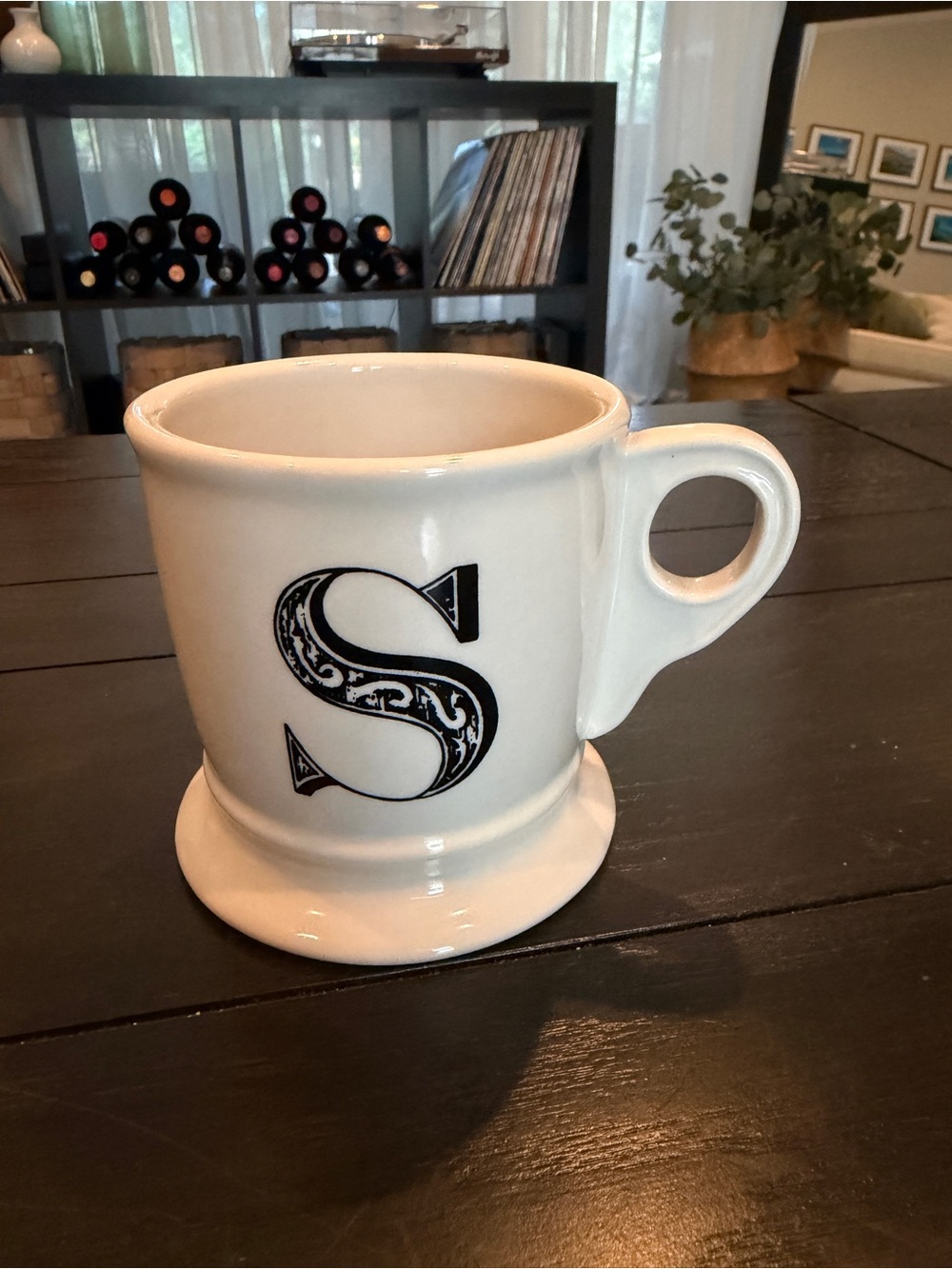 Anthropology Monogram Ceramic Mug with Decorative 'S' - White